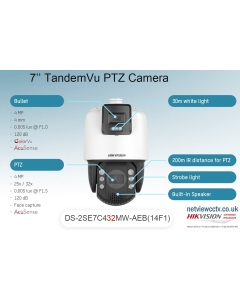 4MP TandemVu PTZ DS-2SE7C432MW-AEB(14F1)(P3) 200m IR 32X Zoom, Audio & Visual Alarm