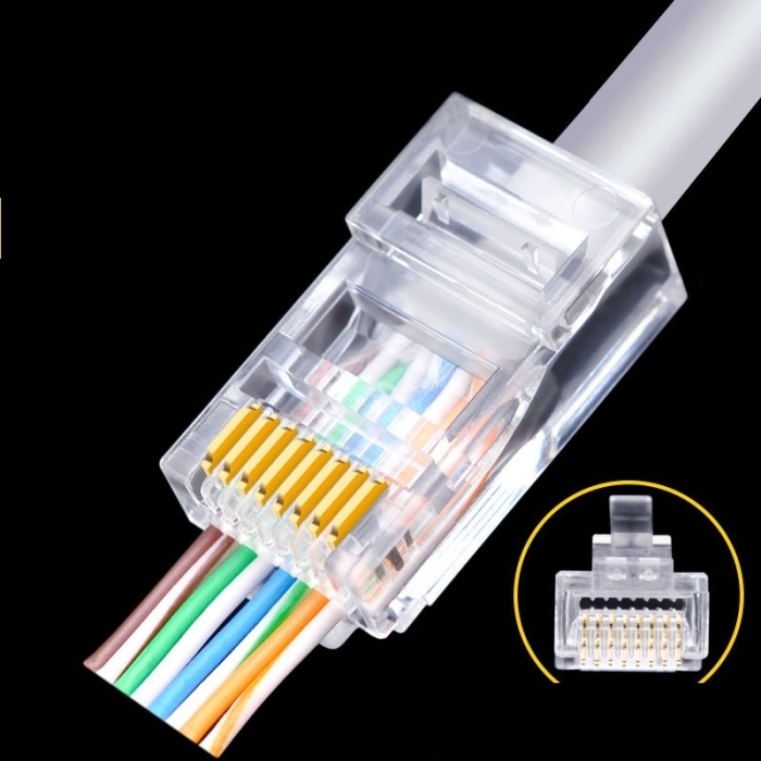 EasyCrimp RJ45 Professional Cat5E Crystal Head Crimps example 2 with cable