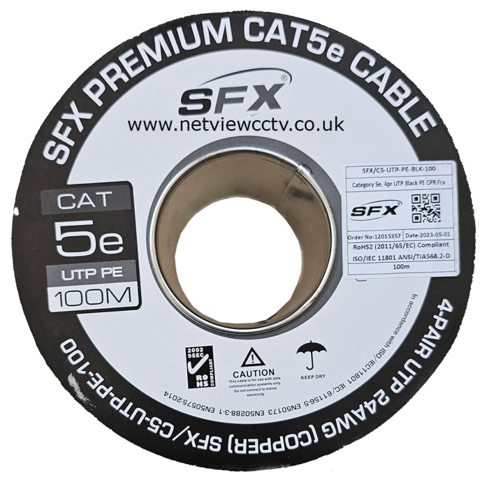 SFX/C5-UTP-PE-BLK-100 100m Cat5e Premium UTP Cable Solid Copper PE External Grade Black