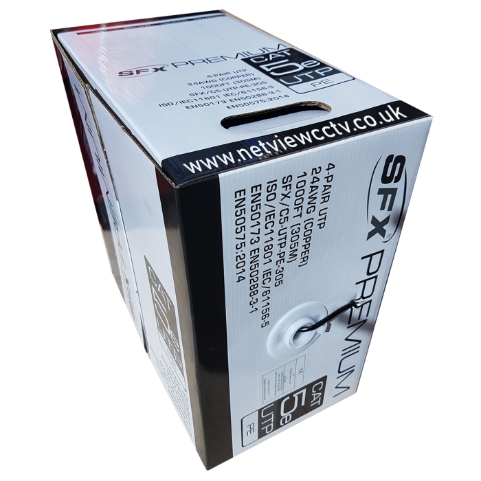 SFX Cat5e Premium UTP Cable Solid Copper PE External Grade Black 305m Box