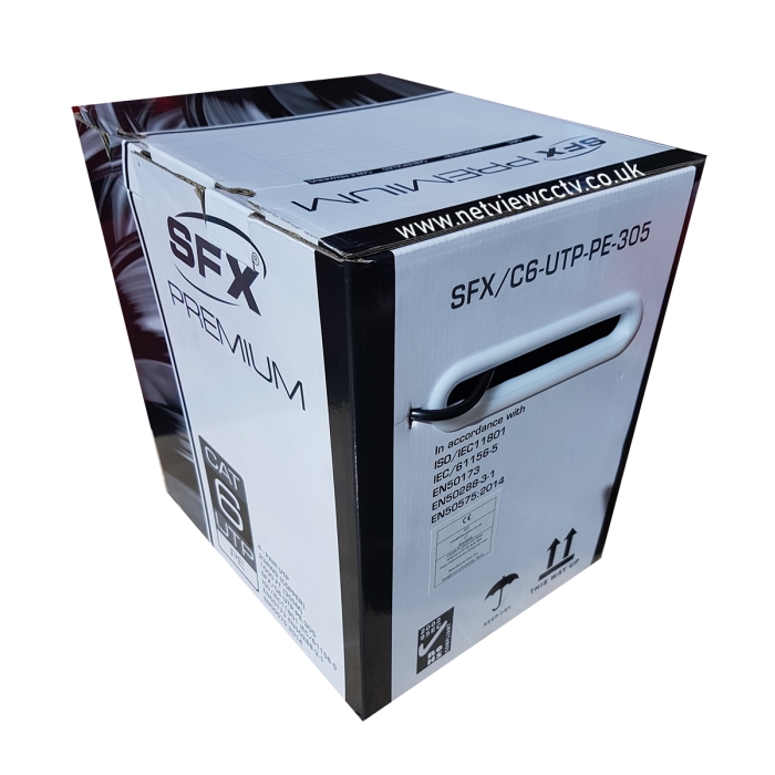 SFX Cat6 Premium UTP Cable Solid Copper PE External Grade Black 305m Box