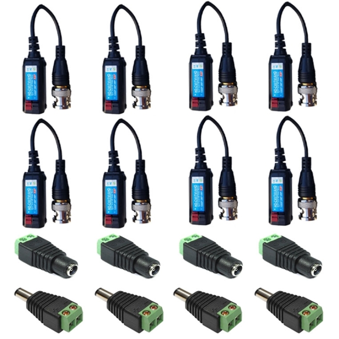 4 Camera Connector Kit HD Baluns (+tail) max 8MP for Hikvision Turbo HD Cameras