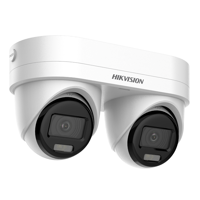 Hikvision DS-2CD2346G3D-IZ2UY/SL 4MP 2.8/4mm Motorized Varifocal Lens AcuSense Darkfighter Dual Turret IP Camera Strobe/Siren/Mic/Speaker WHITE