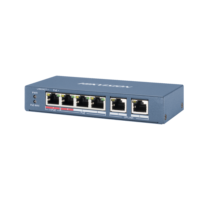 Hikvision DS-3E0106HP-E 4-Port Hi PoE Switch Long Range PoE + 2 Uplinks