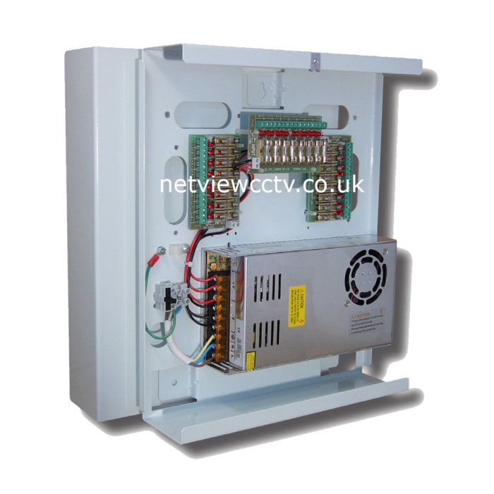 [20-Way] 12vDC 20Amp Professional CCTV Power Supply 20-Outputs Metal Box