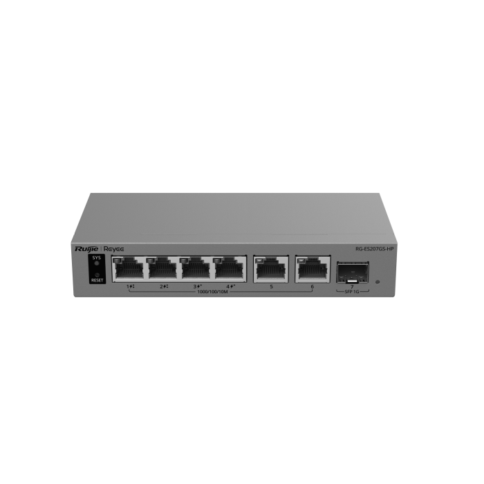 Ruijie RG-ES207GS-HP 7-Port Gigabit Smart Cloud Managed PoE++ Switch 2xPoE++ 2xPoE+ 120W 2xGE + 1xSFP Uplink