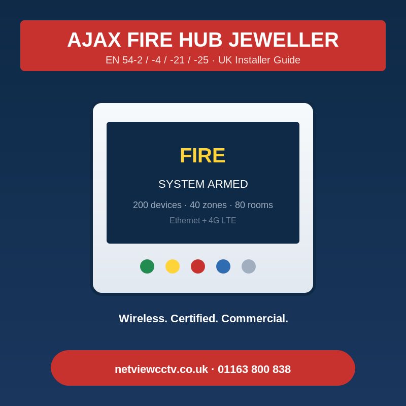 Ajax Fire Hub Jeweller EN 54 wireless fire alarm control panel UK installer guide