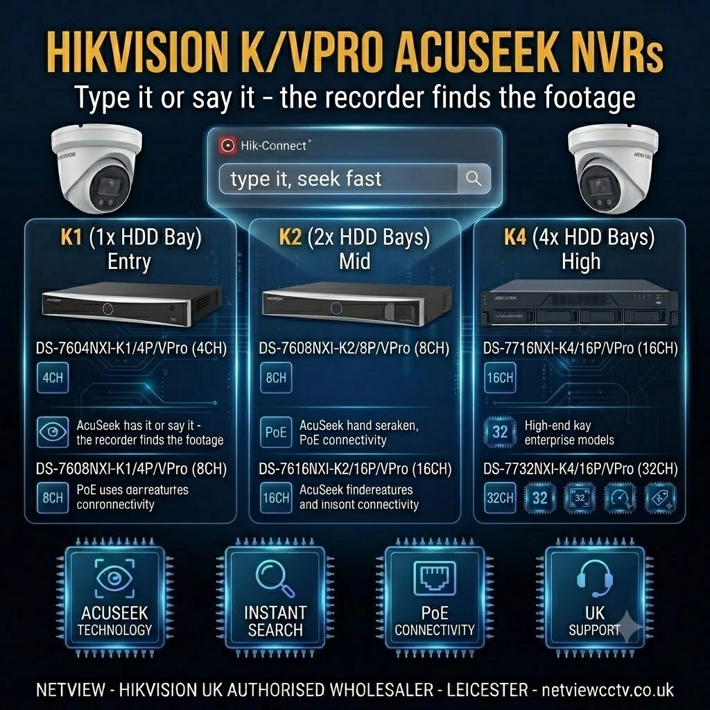 Hikvision K/VPro AcuSeek NVR tiers K1, K2 and K4 compared