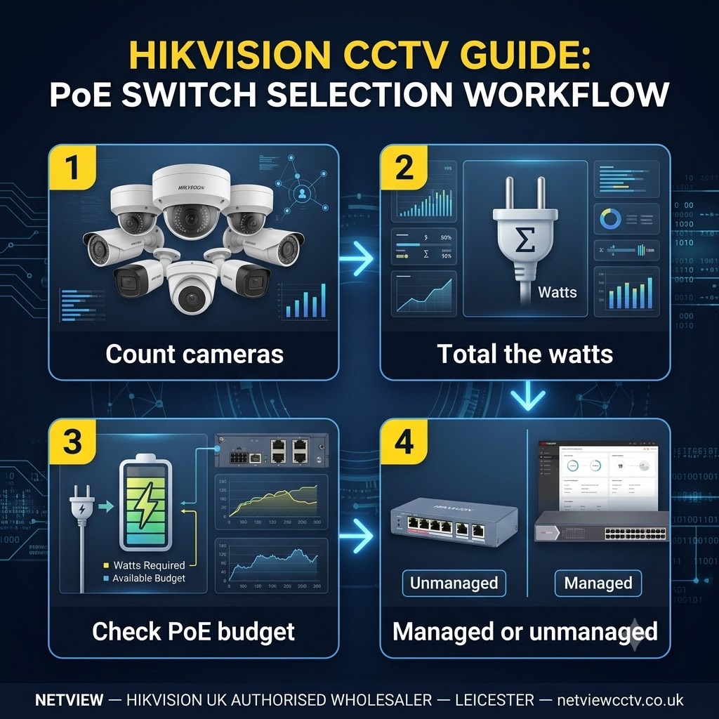 Six steps to size and spec a Hikvision PoE switch for a CCTV install