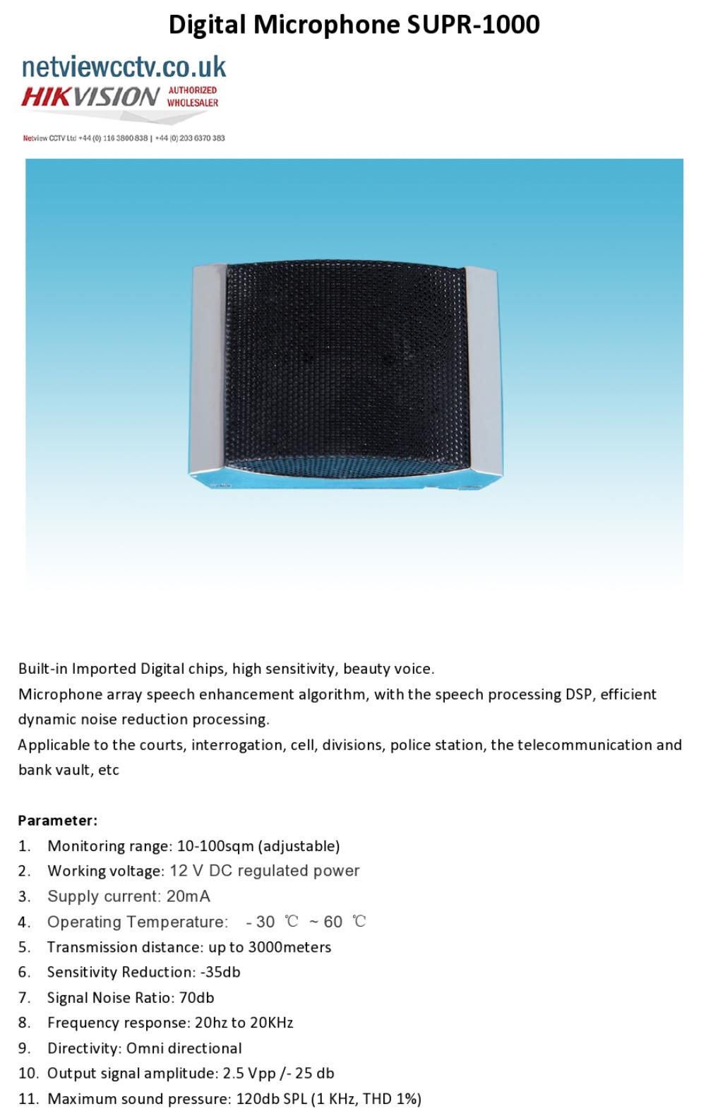 Digital Speech Enhancement Microphone upto 100m2 Monitoring Range