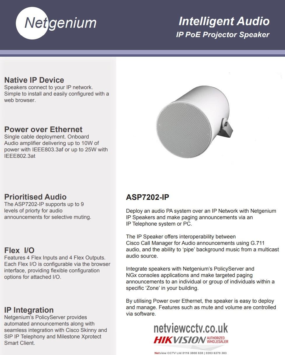 Network IP PA Speaker Netgenium ASP7202-IP PoE Powered Projector External