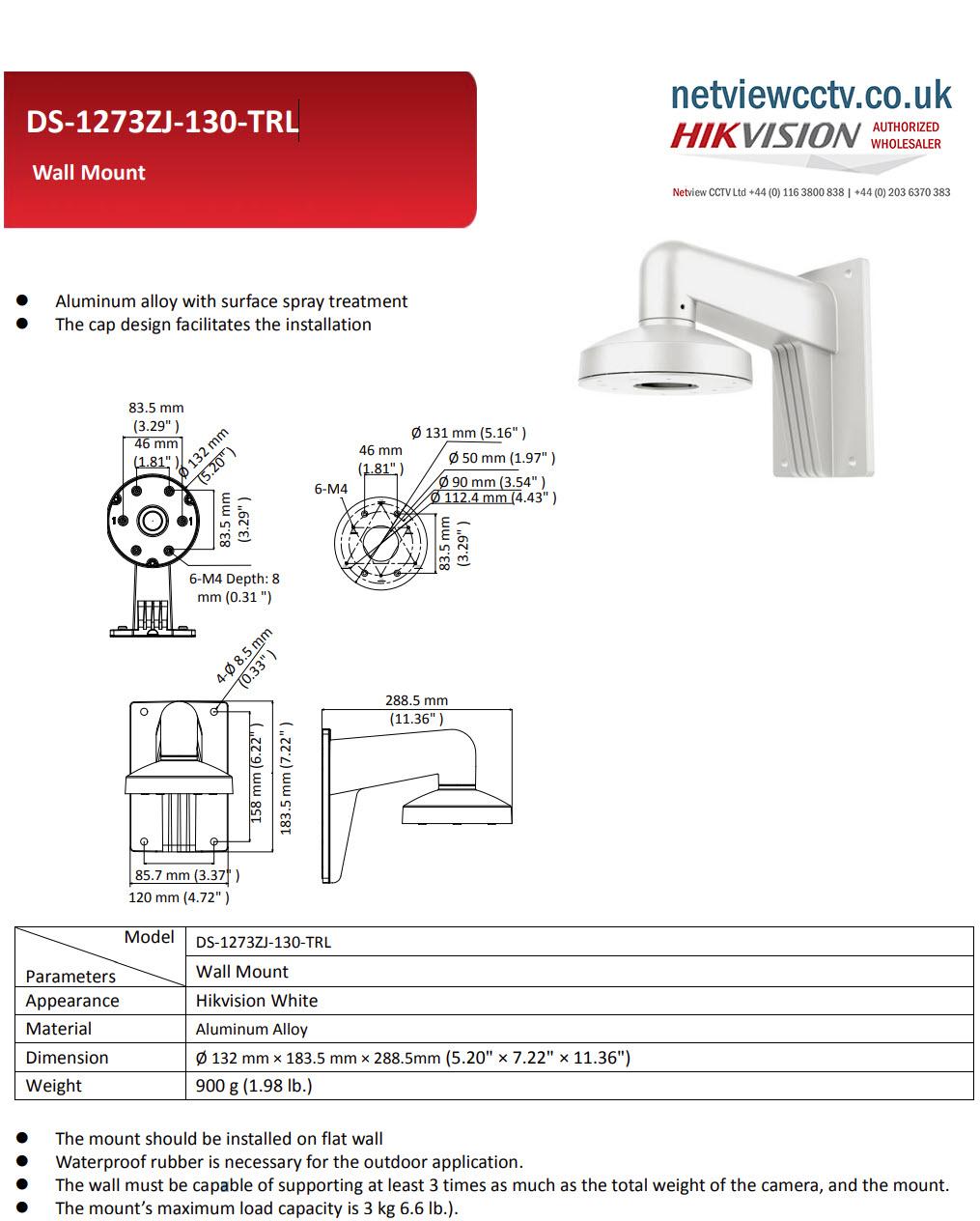 Hikvision DS-1273ZJ-130-TRL Wall Mount Bracket