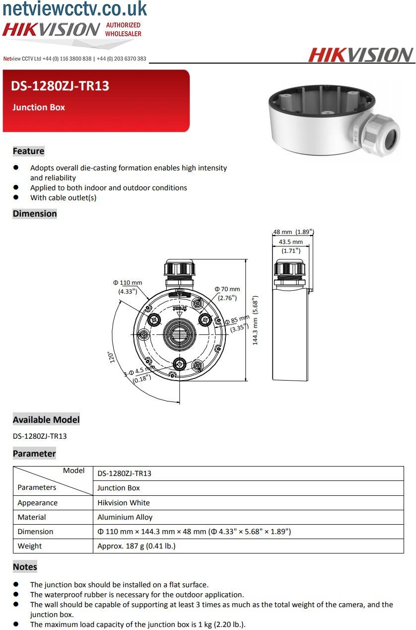 Hikvision DS-1280ZJ-TR13 Junction Box Bracket