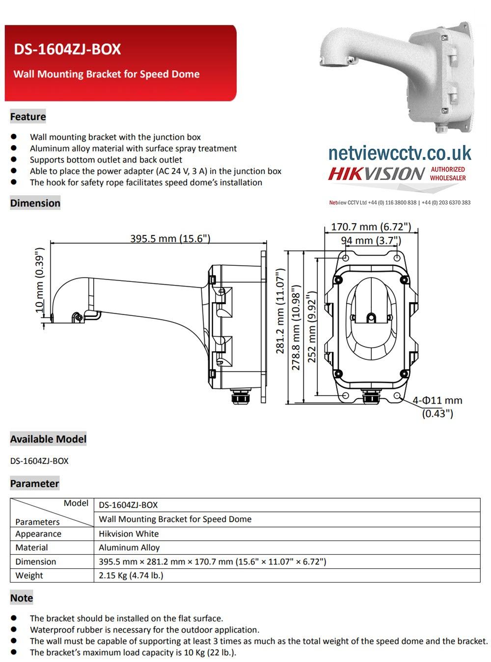 DS-1604ZJ-BOX Hikvision PTZ Wall Mount with LARGE Hinged Junction Box