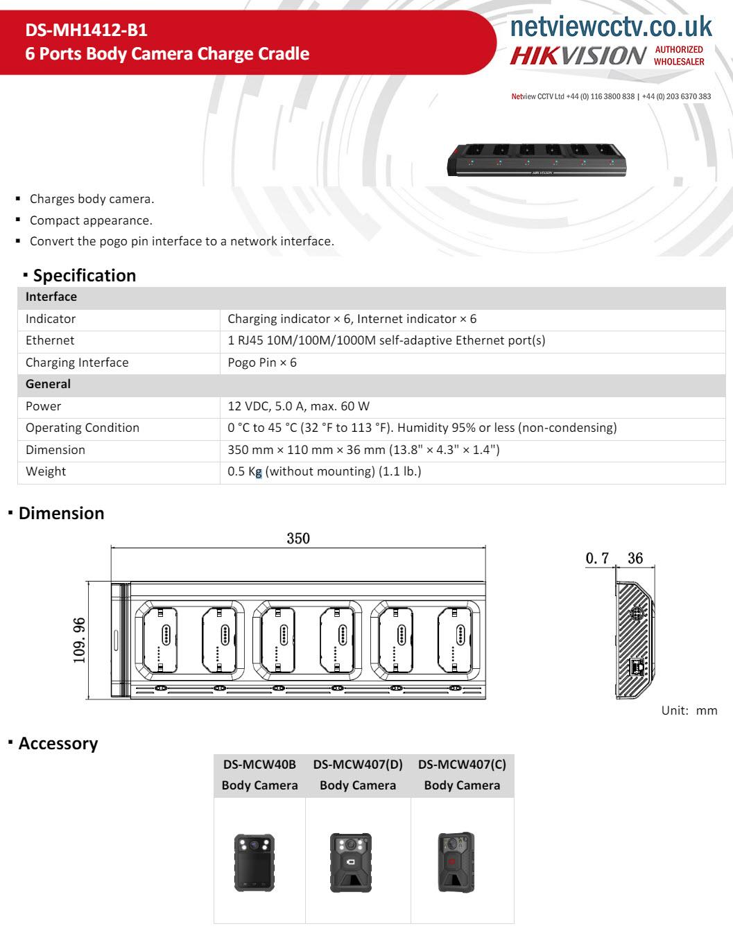 Hikvision DS-MH1412-B1 6-Port Body Worn Cameras Charging Cradle