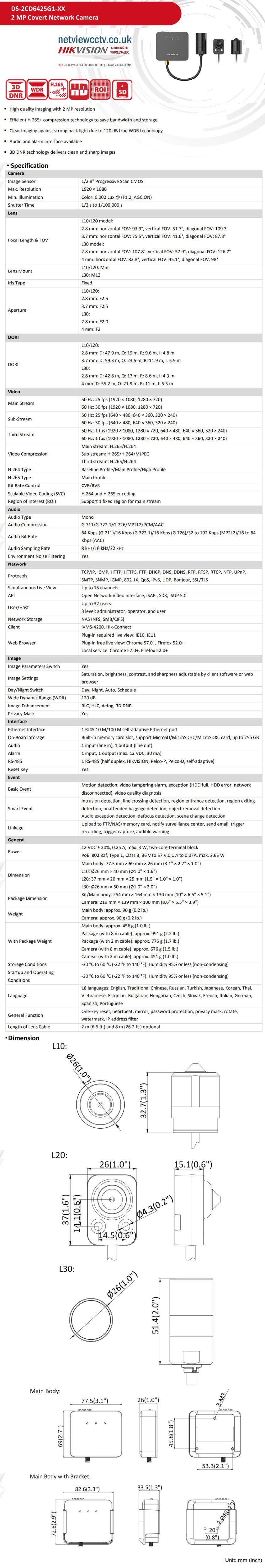 Hikvision Covert IP Camera Series DS-2CD6425G1 Datasheet