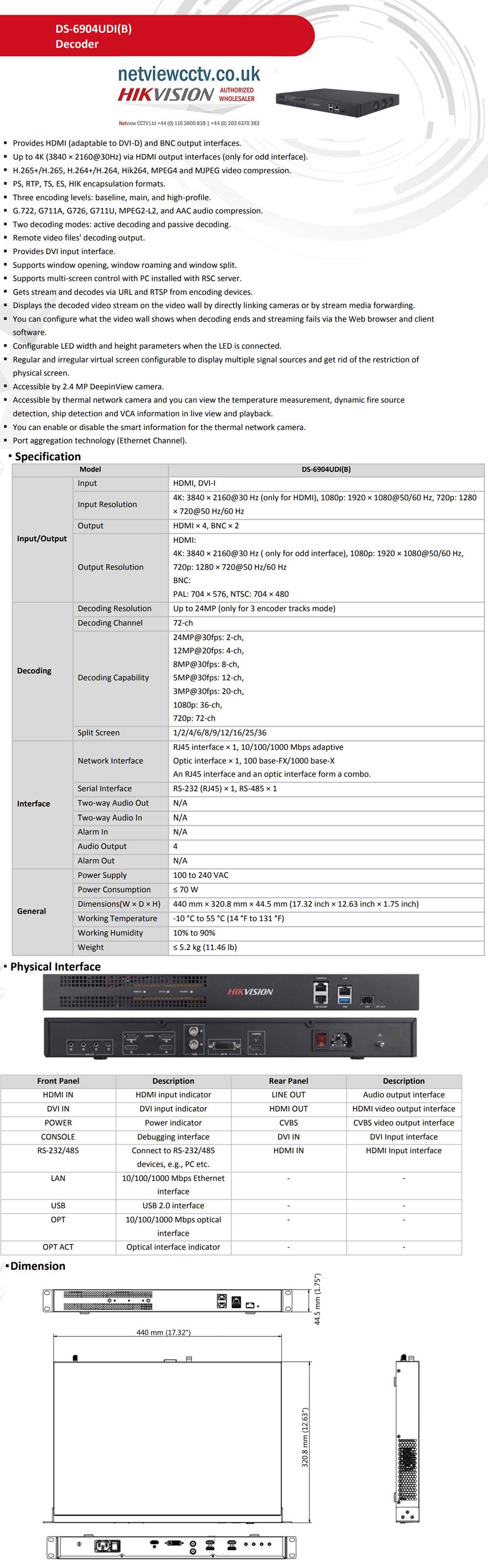4xHDMI DS-6904UDI(B) 8ch@8MP Hikvision 4K Decoder