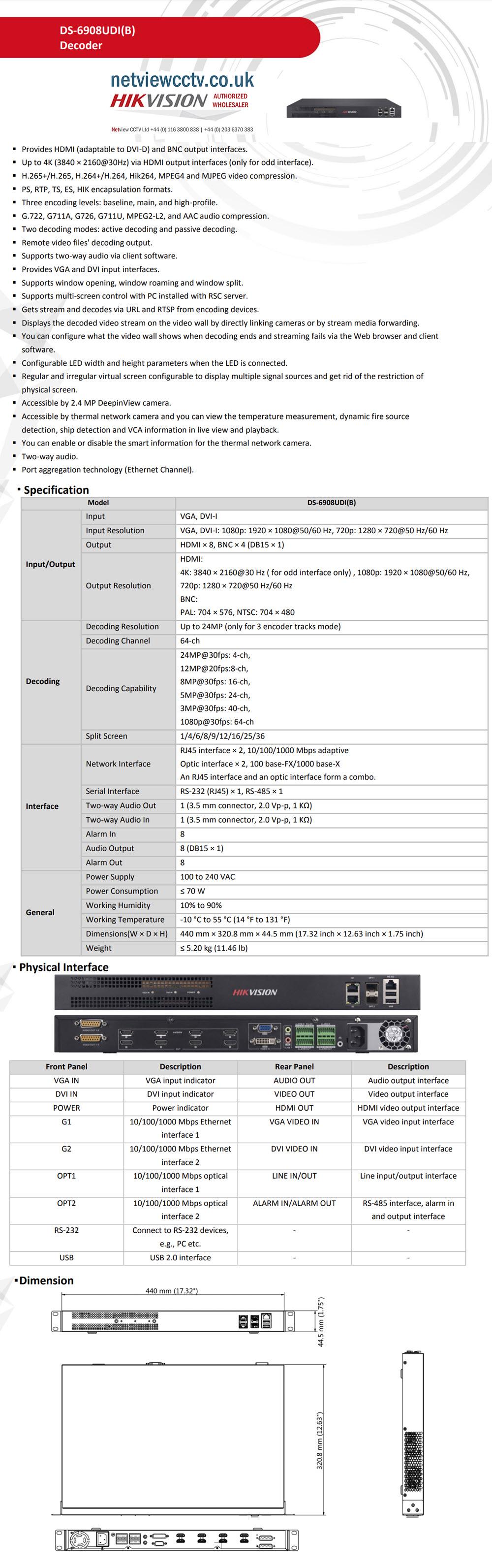 8xHDMI DS-6908UDI(B) 16ch@8MP Hikvision Decoder