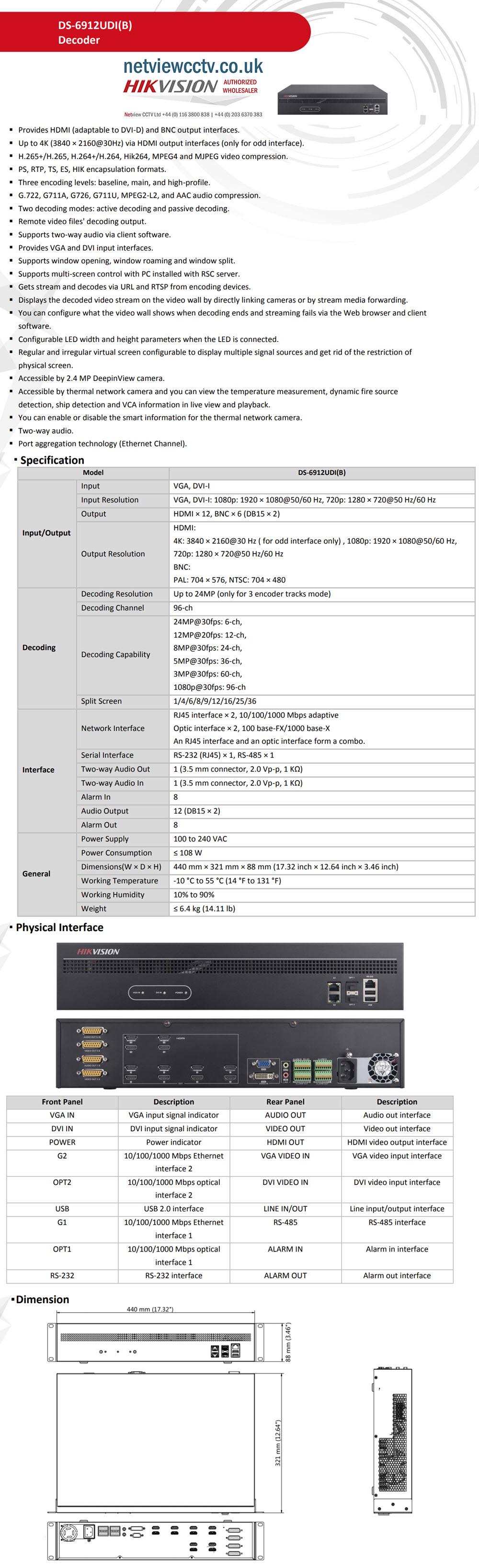 12xHDMI DS-6912UDI(B) 24ch@8MP Hikvision 4K Decoder