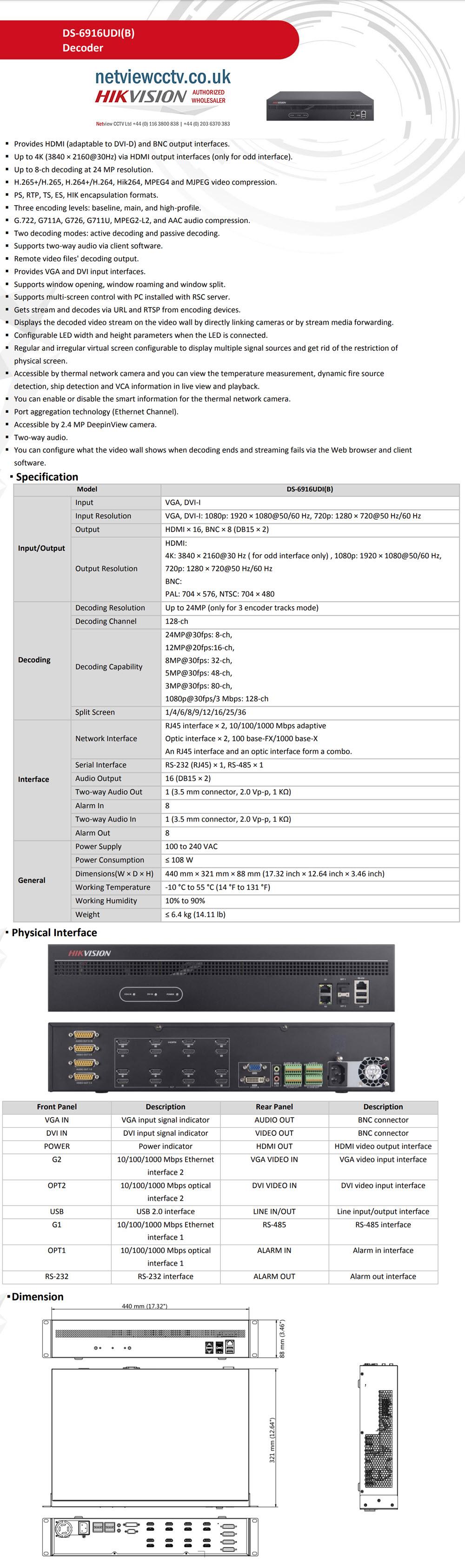 16xHDMI DS-6916UDI(B) 32ch@8MP Hikvision Decoder