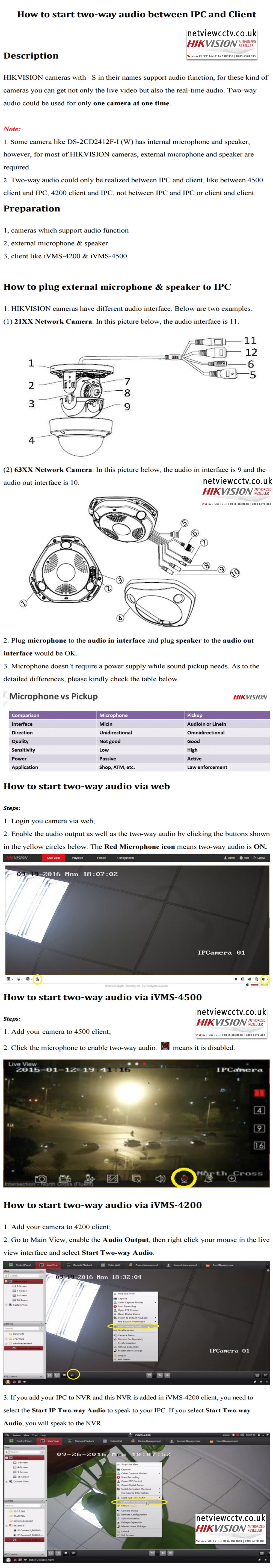 How do I Setup 2-Way audio between a Hikvision IP Camera & Software or App?