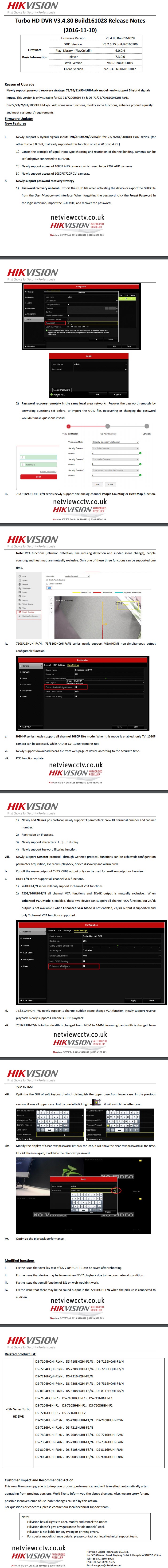 Hikvision Turbo HD DVR V3.4.80 Build161028 Release Notes