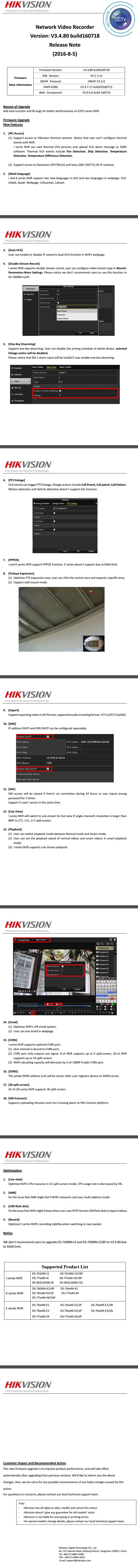 Hikvision NVR Firmware Version V3.4.80 build160718 Release Notes .....