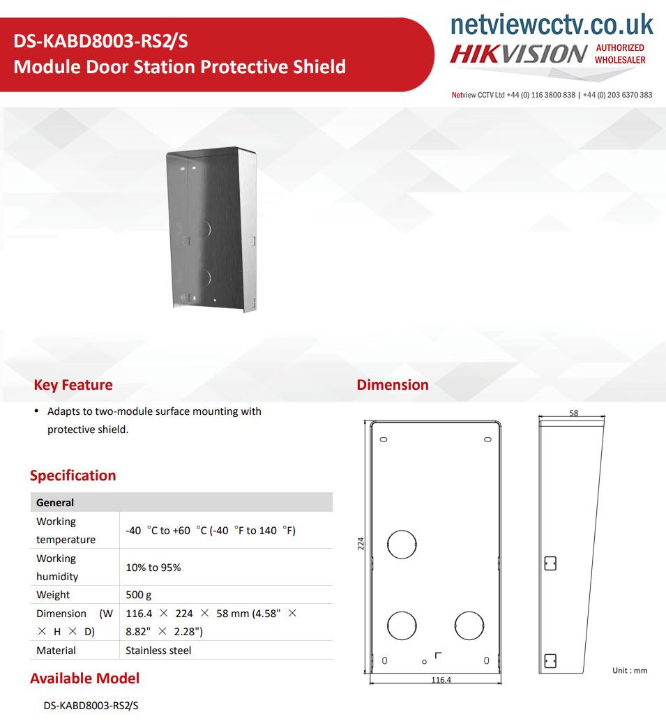 2-Module Surface Mount Rain Shield for Modular Video Intercom S/Steel