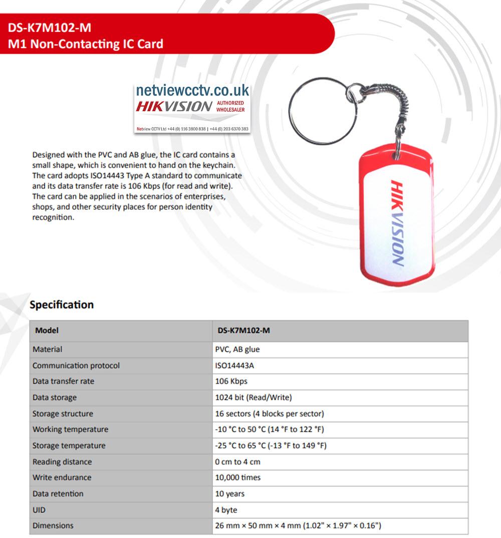 Hikvision DS-K7M102-M 13.56 MHz M1 Non-Contacting Mifare Card