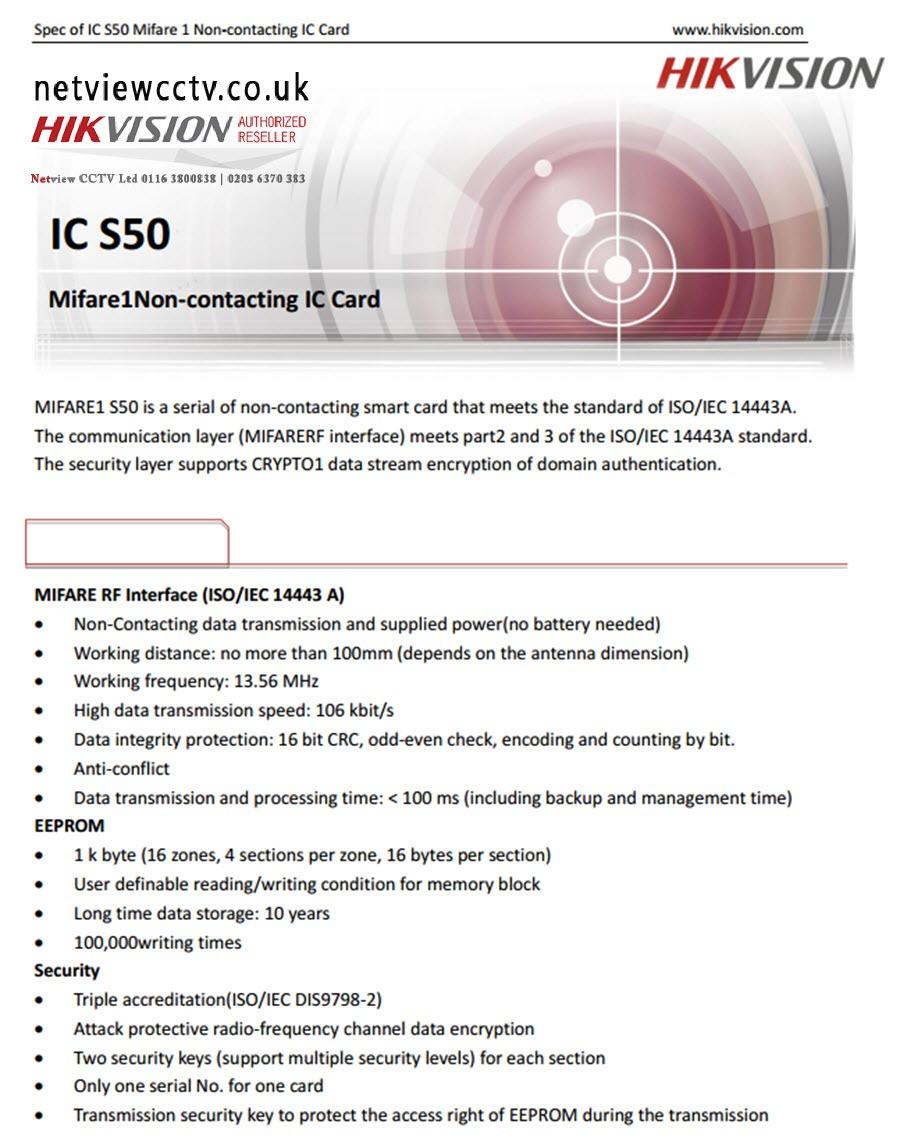 Contactless, Smart Card, for Hikvision, Video Intercom specification Contactless, Smart Card, for Hikvision, Video Intercom specification